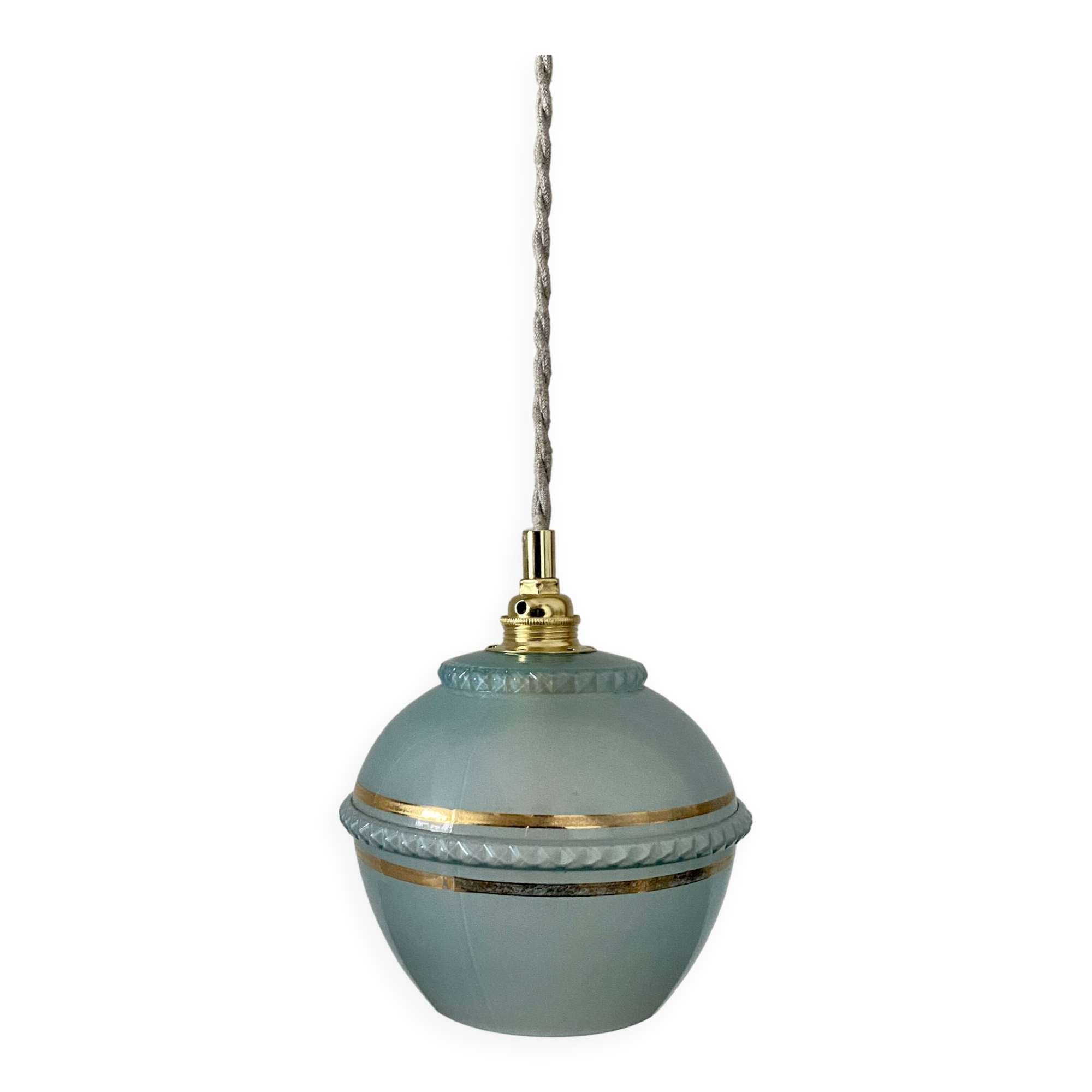Vintage art deco tulip pendant light in blue and gold glass