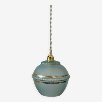 Vintage art deco tulip pendant light in blue and gold glass