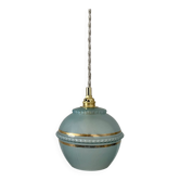 Vintage art deco tulip pendant light in blue and gold glass