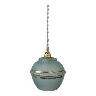 Vintage art deco tulip pendant light in blue and gold glass