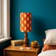 Vintage table lamp wood & seventies graphic print