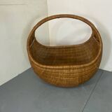 Lit bébé panier vintage en osier et bambou attribué à Gebroeders Jonkers pour Noordwolde, Pays-Bas, 1960