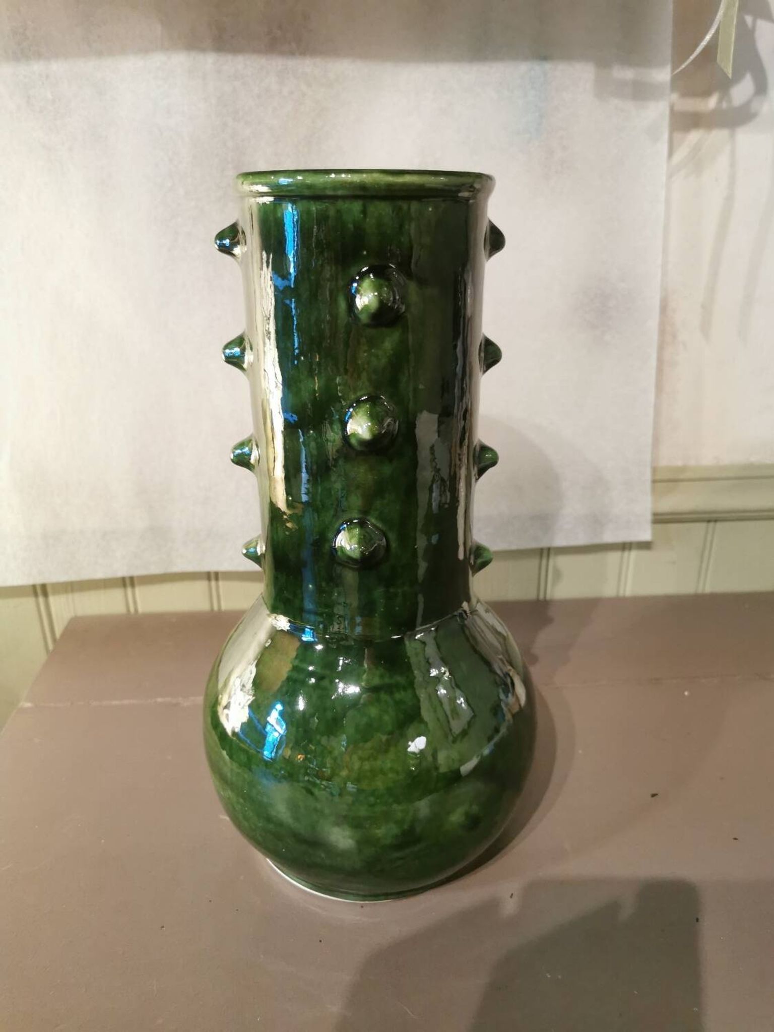 Green ceramic spiked vase Morocco