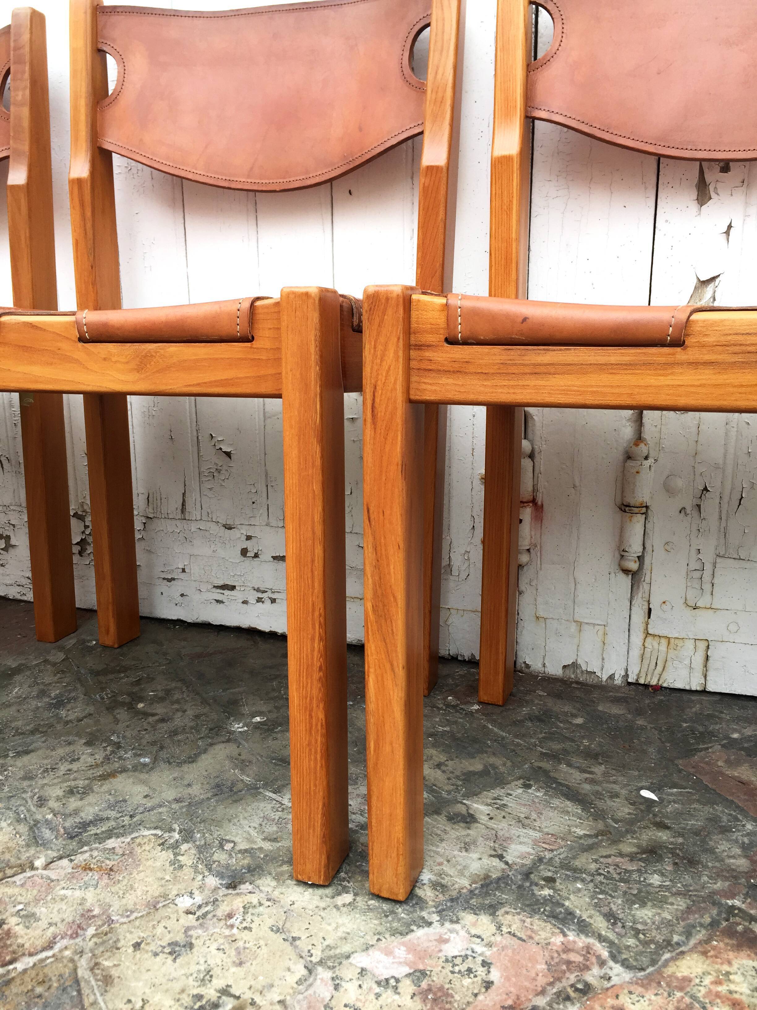 Set de 4 chaises en orme et cuir