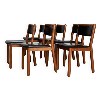 Ensemble de chaises italienne en cuir noir et hêtre