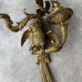 Pair of bronze wall sconces with parrots, early 20th century.
