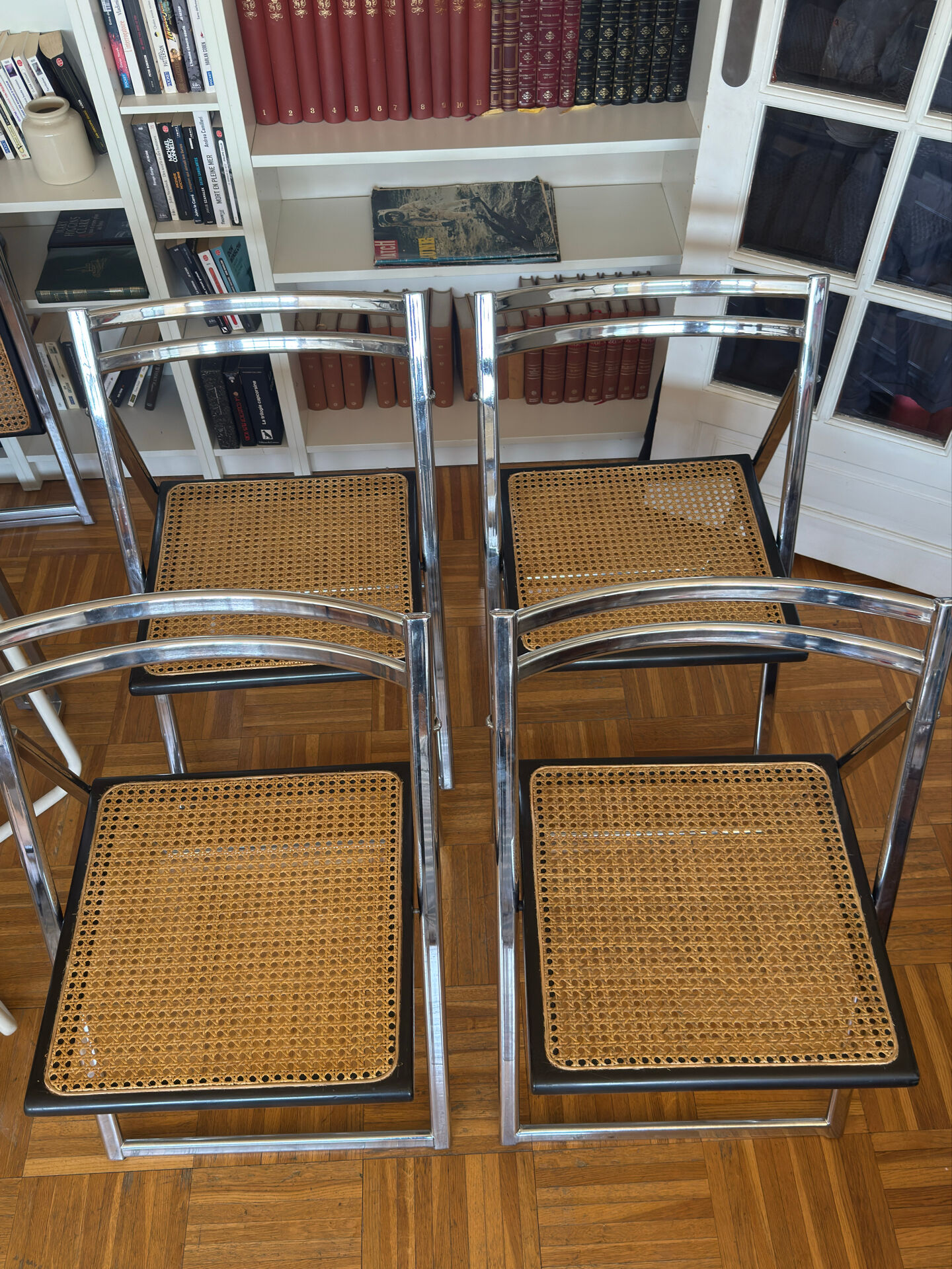 Set of 4 Italian folding chairs with caning.
