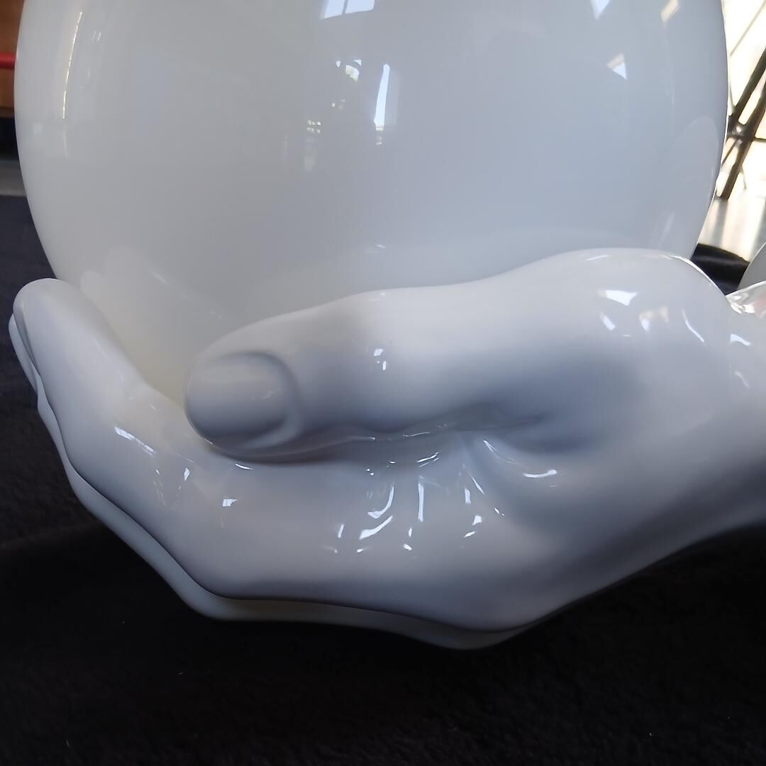 Giant hand-applied white ceramic Art Deco lamp.