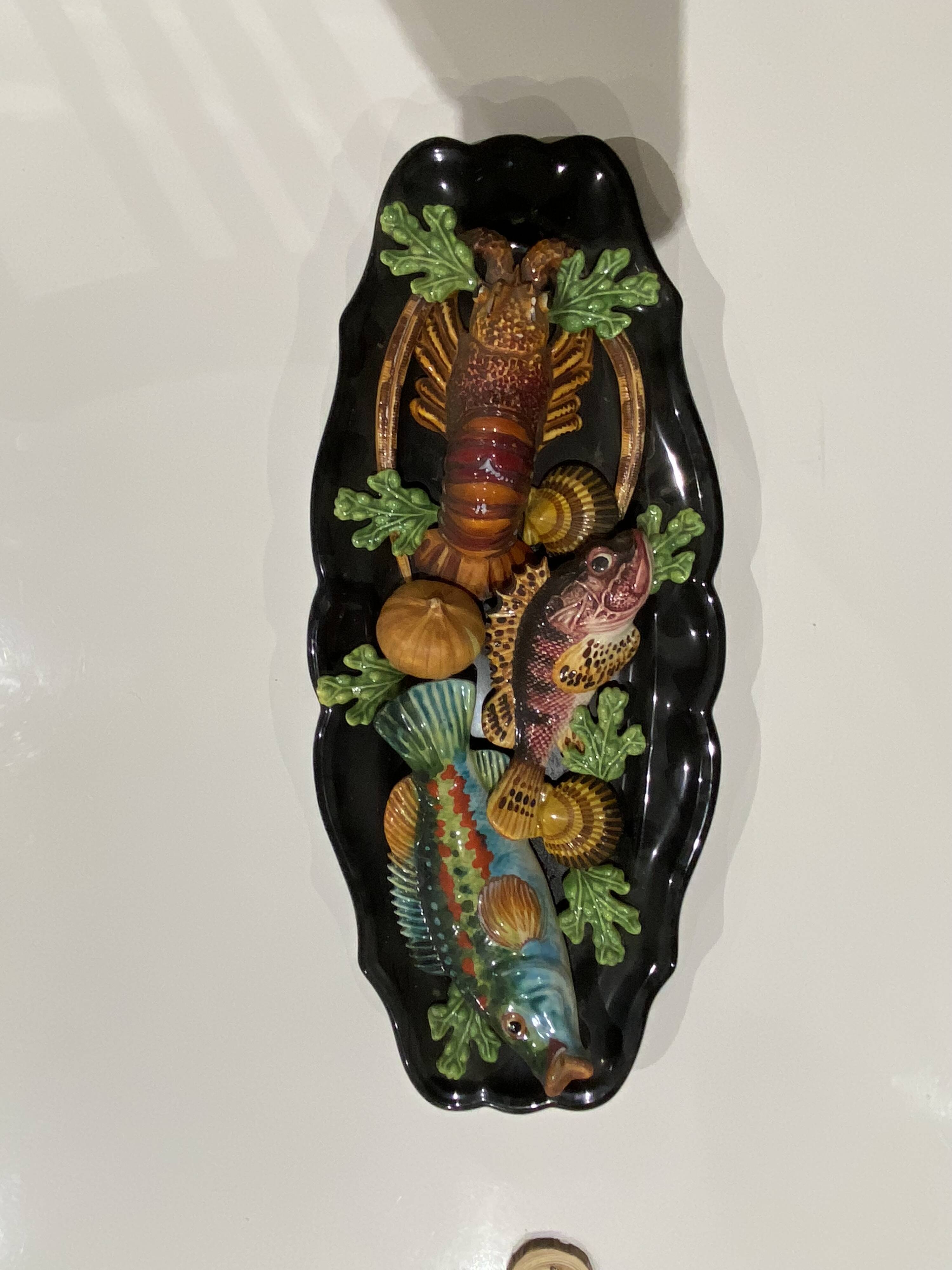Large oval wall plate in Palissy majolica from Vallauris