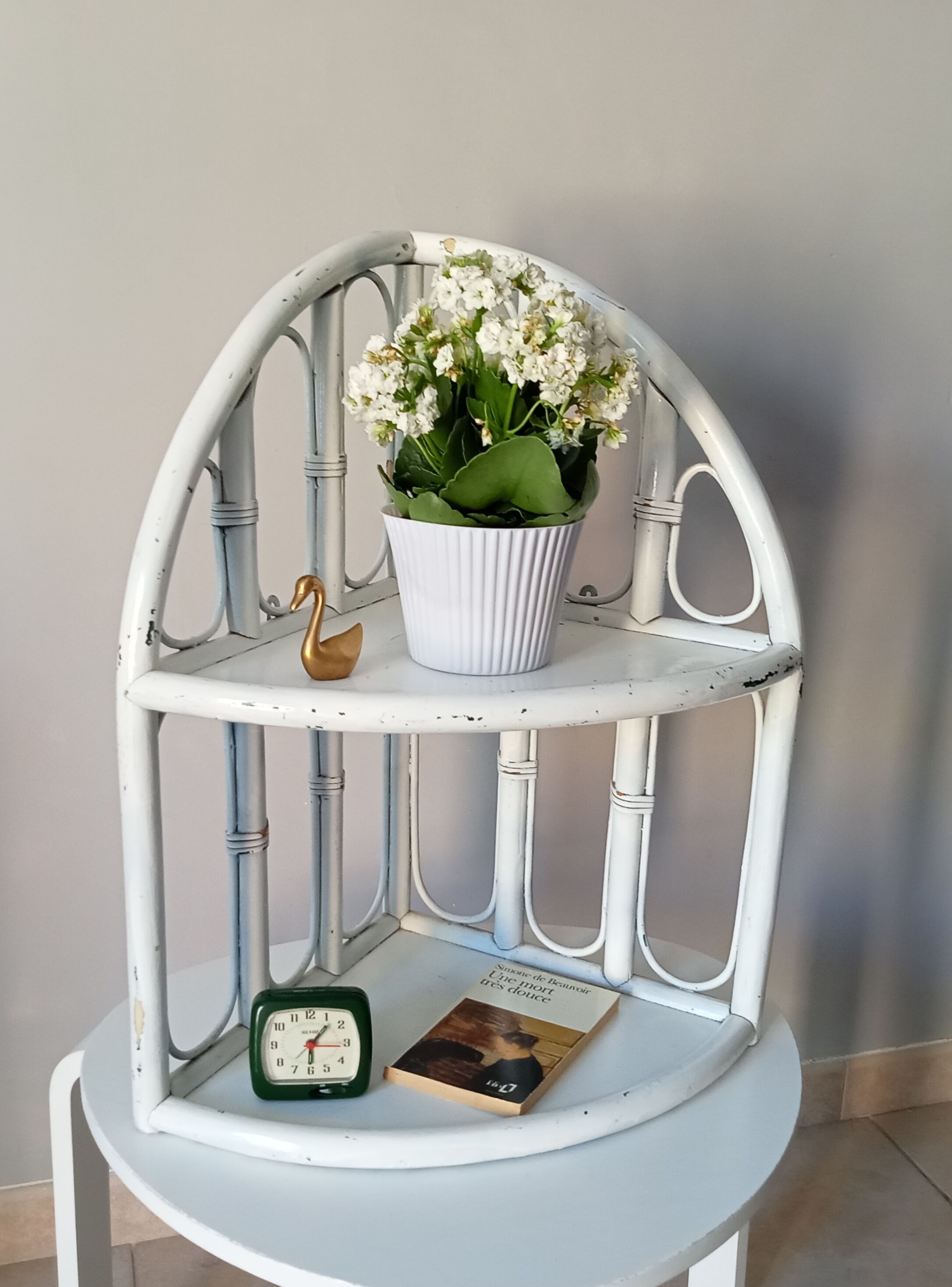 Vintage rattan wall corner shelf
