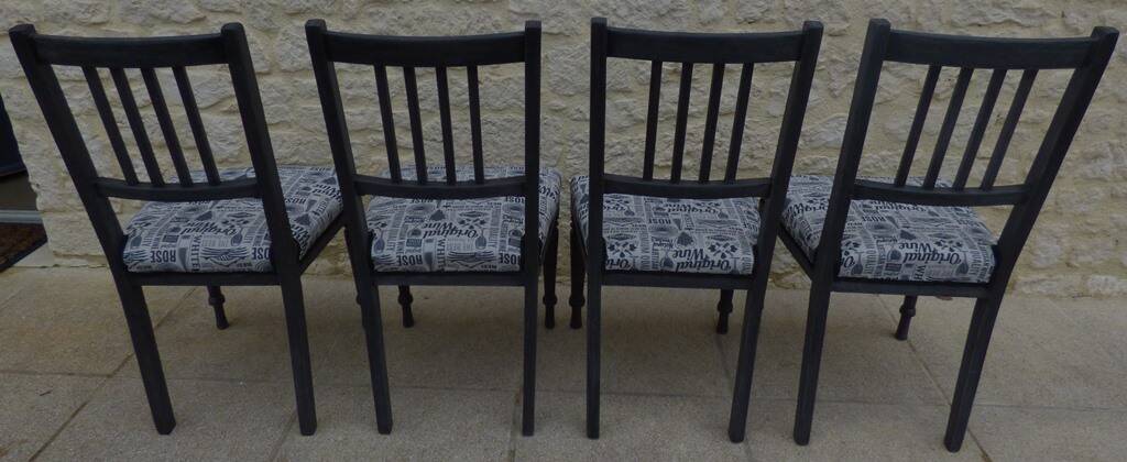 4 Louis XVI style chairs in black aged effect, Completely revamped