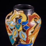 Ensemble unique de 3 vases en céramique peints à la main très colorés avec un design floral
