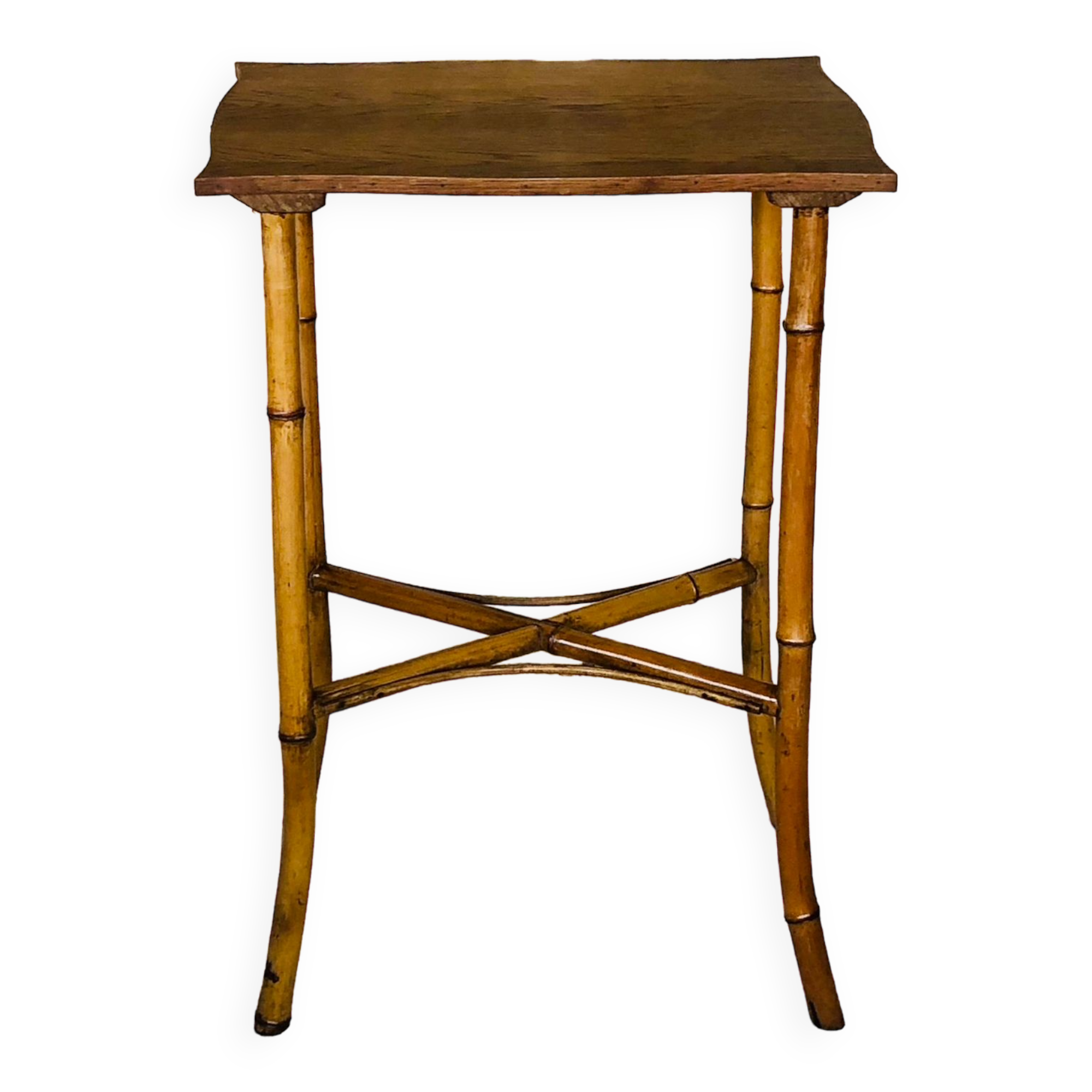 Large vintage side table in bamboo and rattan, circa 1930's