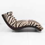 Italian Chaise Longue Cowhide with Zebra Pattern, 1980s