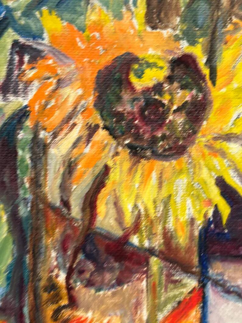 Original Swedish Oil on Panel – “Sunflowers” – Monogram Signed – Vintage & Framed