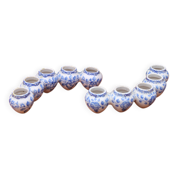 Pair of antique blue ceramic candlesticks • Apothecary size 5x2 (10 burners)