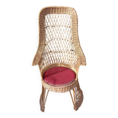Fauteuil dossier haut en rotin, vintage, années 60