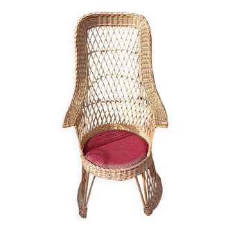 Fauteuil dossier haut en rotin, vintage, années 60