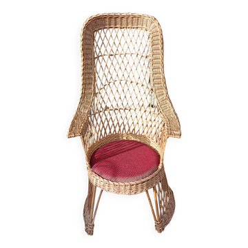 Rattan high back armchair, vintage, 60s