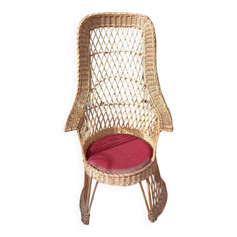 Rattan high back armchair, vintage, 60s