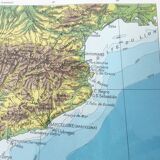 Spain and Portugal map in vintage colors 43x43cm from 1950