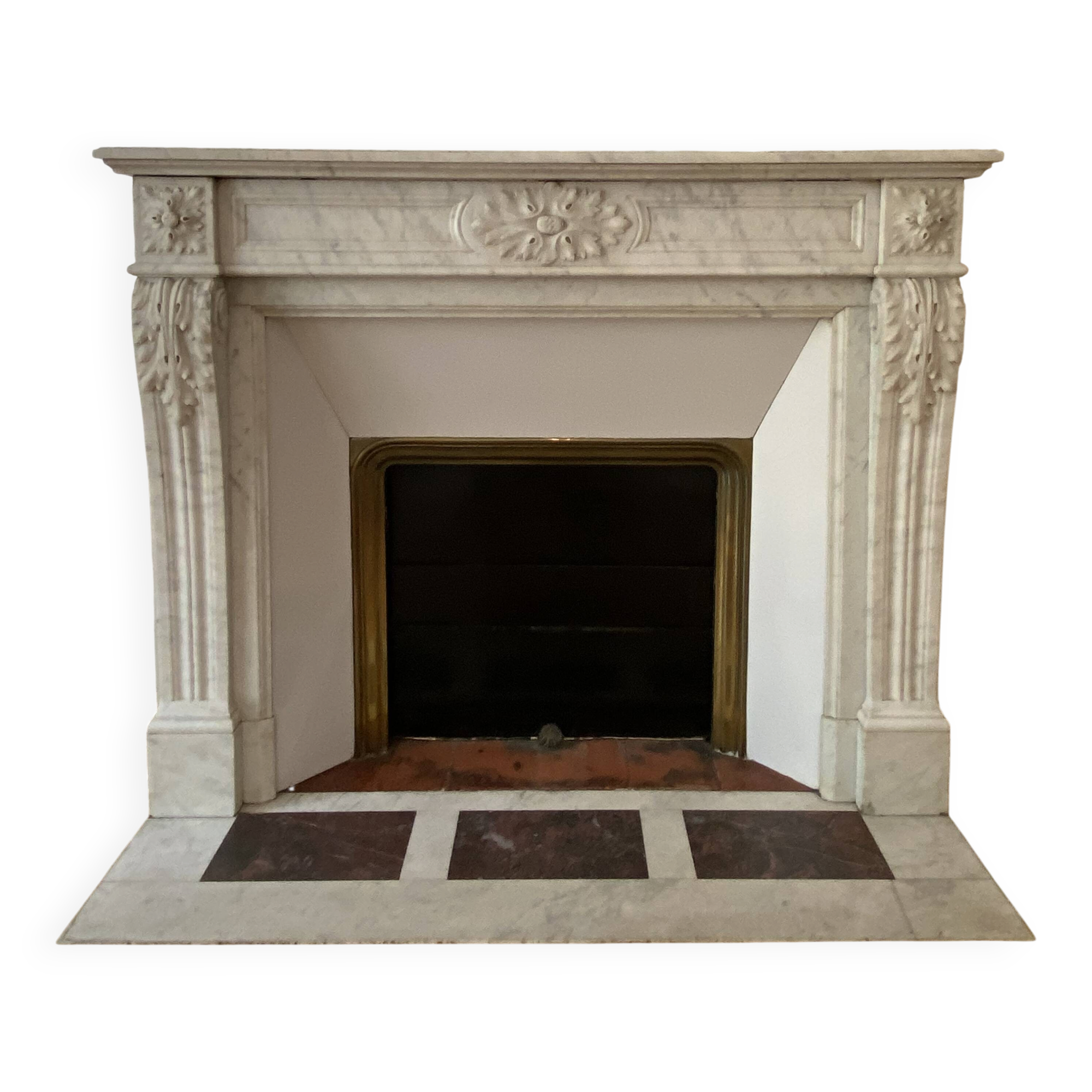 Antique marble fireplace with overmantel and mirror - Haussmannian apartment