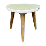 Small triangular paneling small yellow coffee table tripode door midcentury plant 1950 old