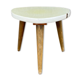 Guéridon triangulaire petite table basse jaune vintage tripode porte plante midcentury 1950 ancien