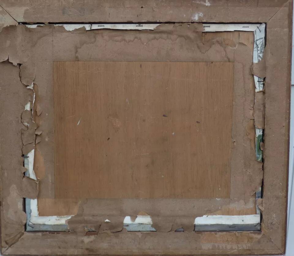 Original Impressionist Landscape Oil on Board Boats in Harbor