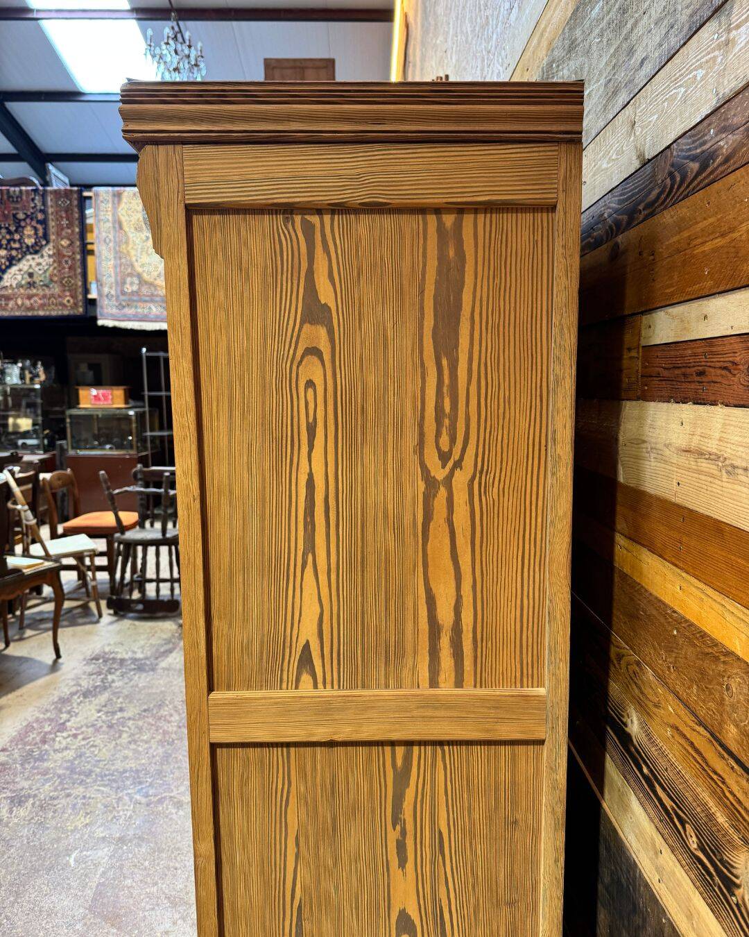 Small antique wardrobe in solid pitch pine.