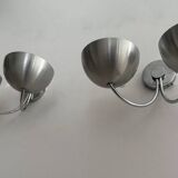Pair of vintage double wall lights, brushed aluminum and chrome, France 1970