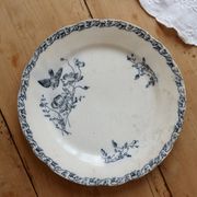 Assiette plate terre de fer Onnaing - Décor végétal bleu