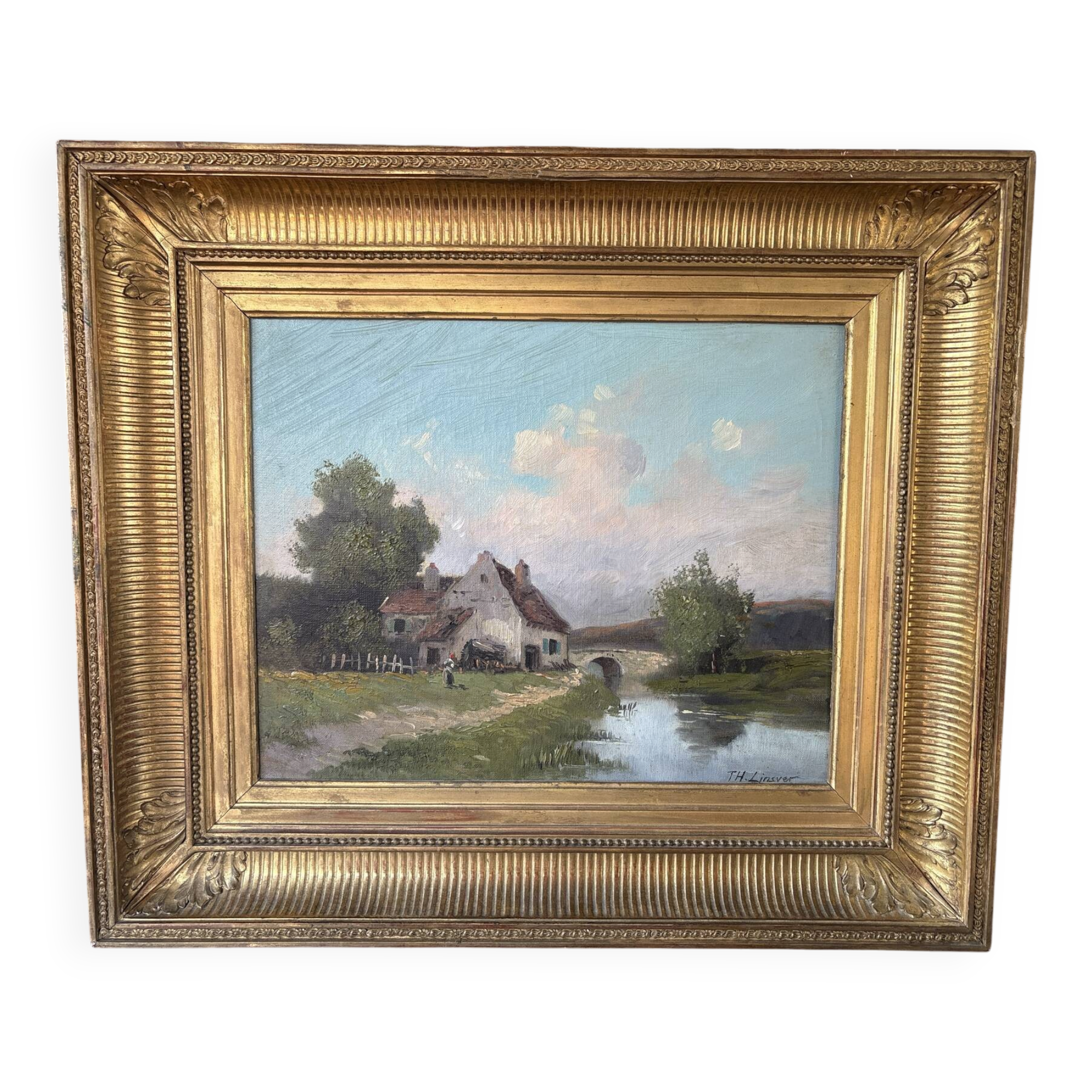 Oil on canvas, old, signed Th. Linsyer (19th-20th century) – gilded frame