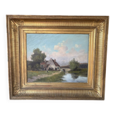Huile sur toile ancienne signée Th. Linsyer (XIXe-XXe) – cadre doré