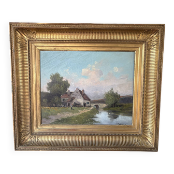Huile sur toile ancienne signée Th. Linsyer (XIXe-XXe) – cadre doré