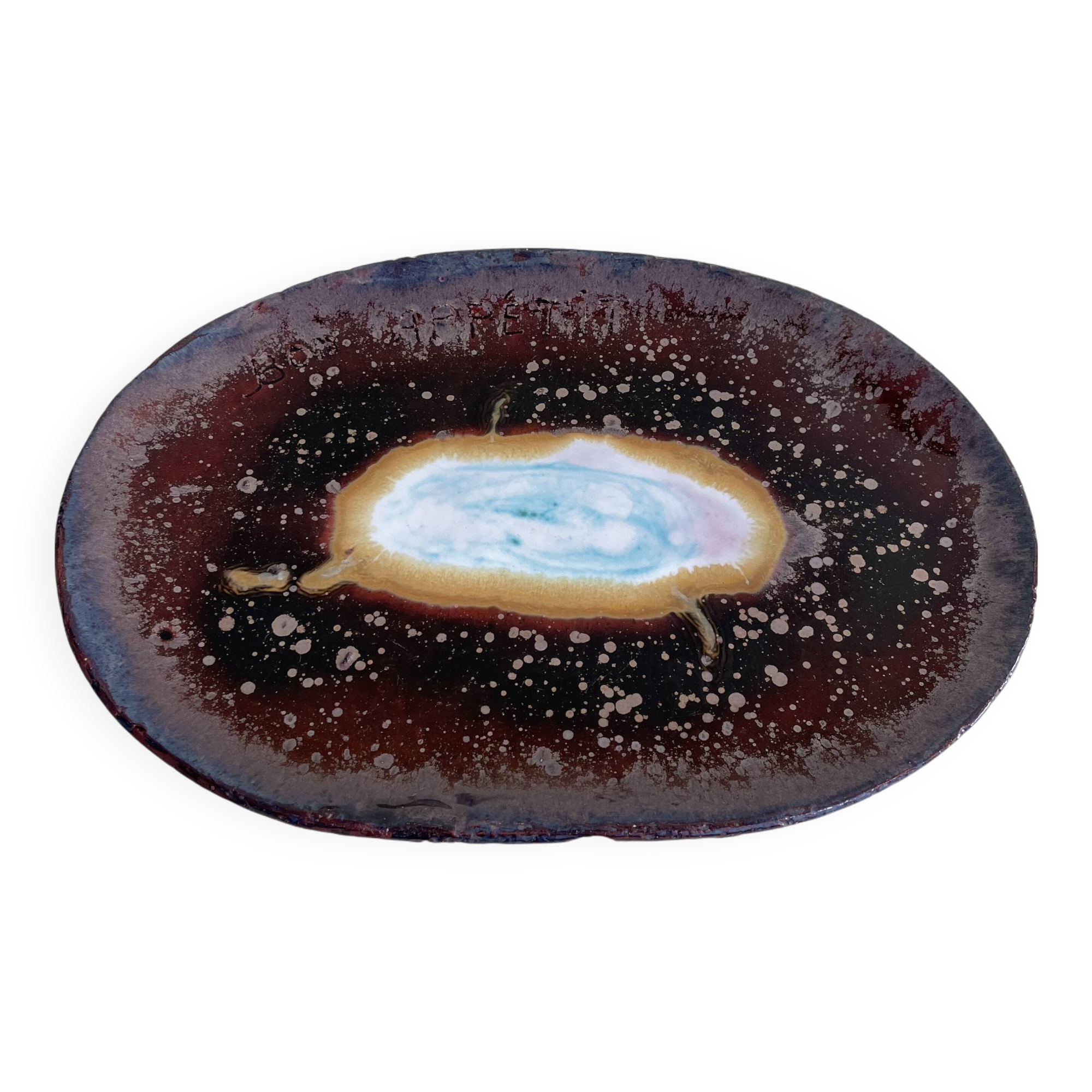 "Bon Appétit" Volcano Glazed Ceramic Dish