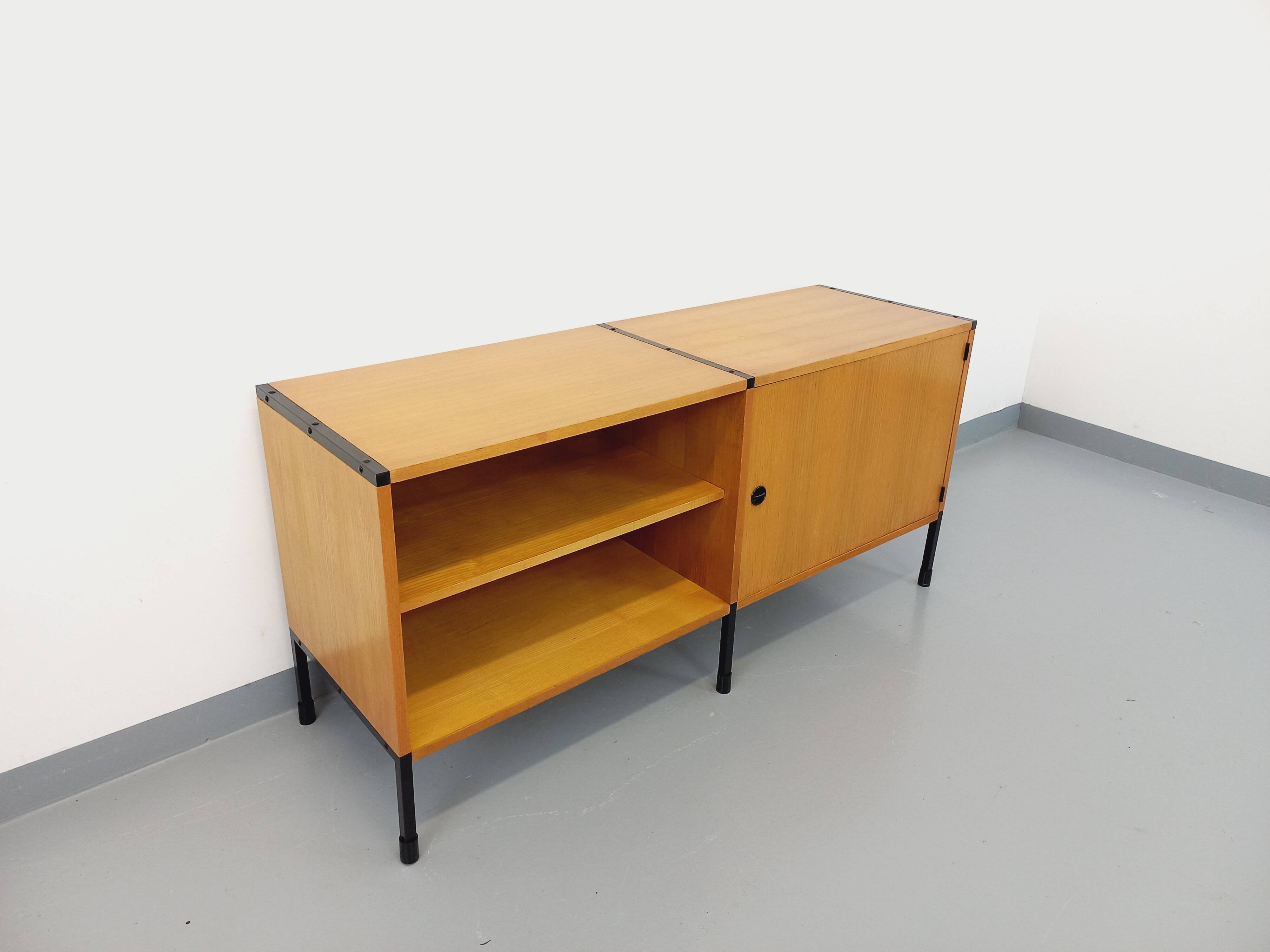 Vintage ARP Minvielle sideboard by Guariche Mortier Motte in light wood and black metal