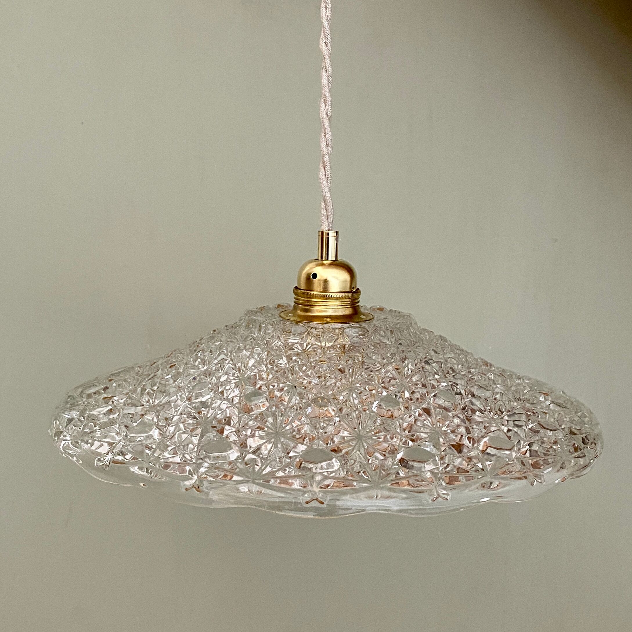 Vintage aabt-jour pendant lamp in molded glass