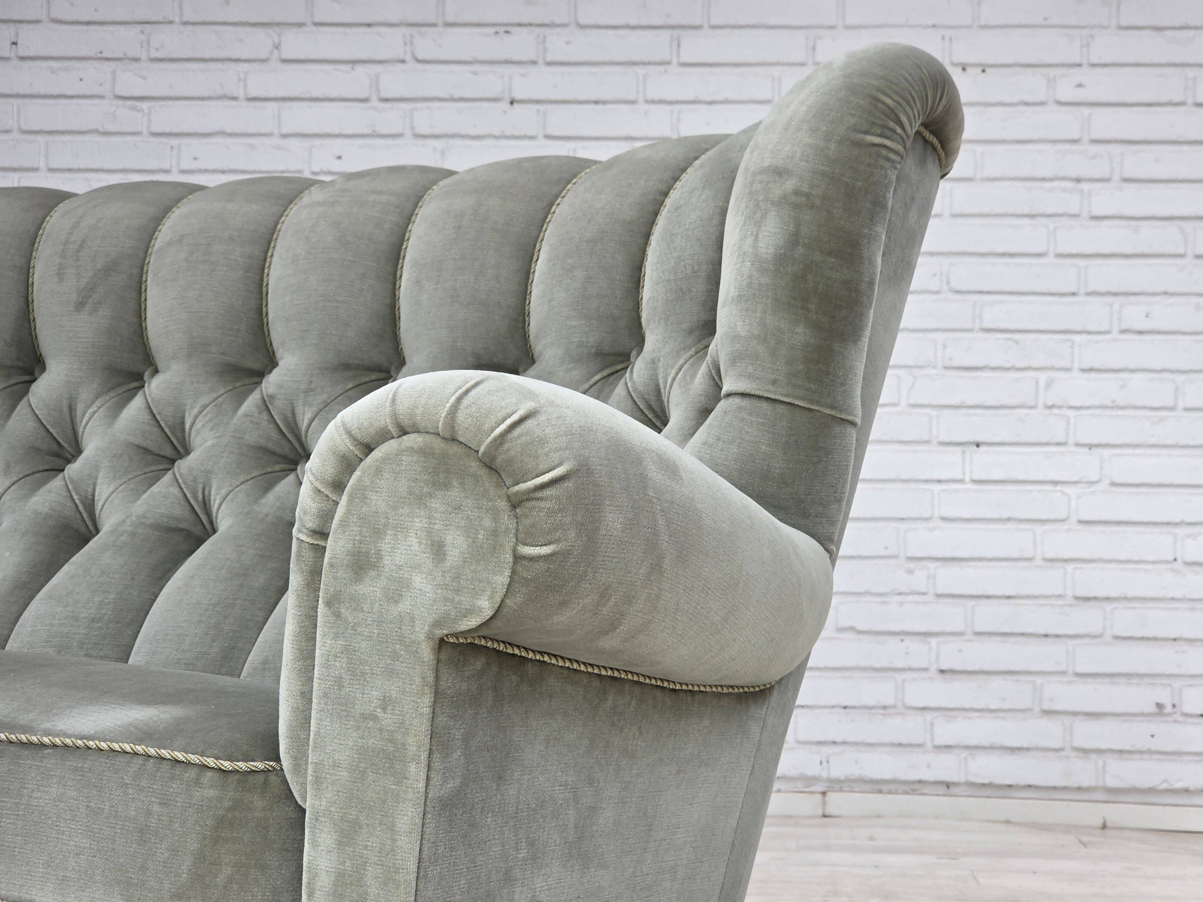 1960s, Danish 2-seater sofa. light green furniture velour.