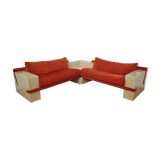 Modular sofa lacquered white and orange fabric