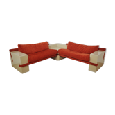 Modular sofa lacquered white and orange fabric