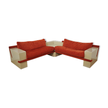Modular sofa lacquered white and orange fabric