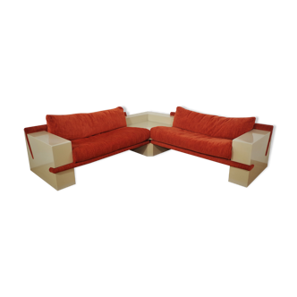 Modular sofa lacquered white and orange fabric