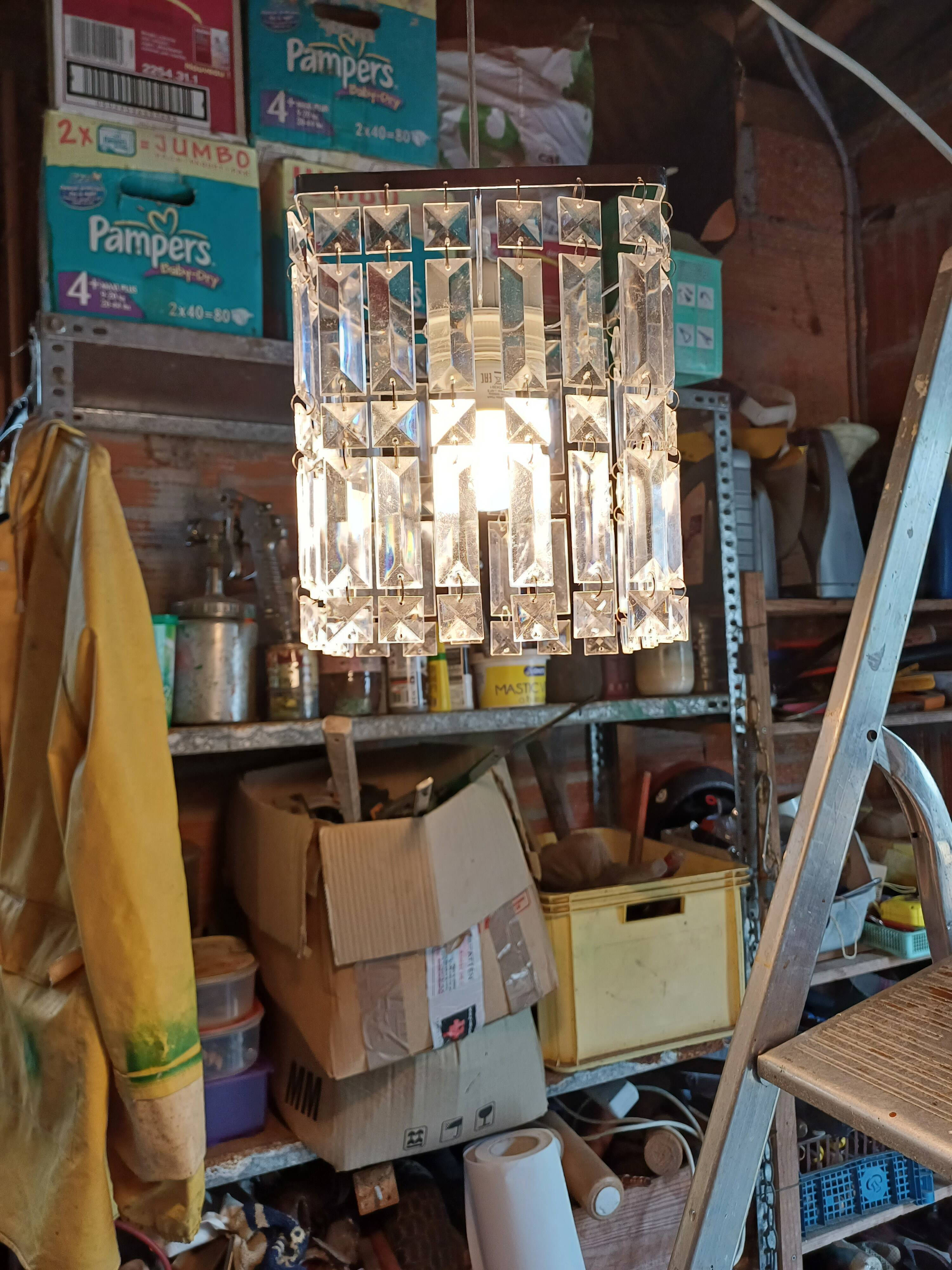 Vintage Chrome Chandelier and Transparent Plastic Pendants