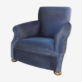 Fauteuil club art déco velours bleu nuit