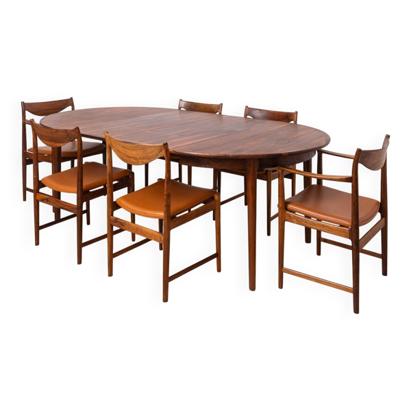 Ensemble de salle à manger Torbjørn Afdal Darby avec six chaises et table extensible, années 1960.