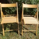 pair of vintage wooden folding chairs