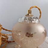 Baladeuse vintage verre ambré sérigraphié fleurs, cordon neuf