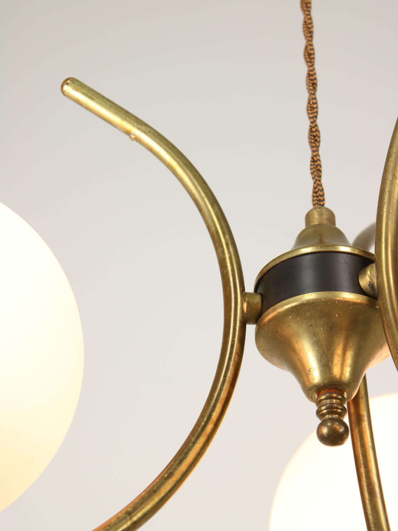 Mid century italian brass and opaline chandelier