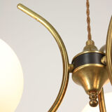 Mid century italian brass and opaline chandelier